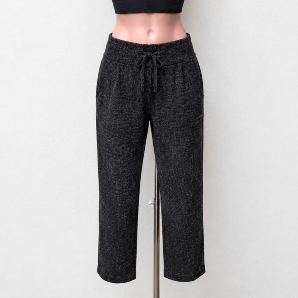 Elaine Field Black Metallic Shimmer & Sheer Mesh Tie Waist Slash Pocket Pants 1